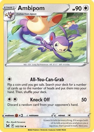 SWSH11 Lost Origin  145/196 Ambipom  - Reverse Holofoil - Uncommon