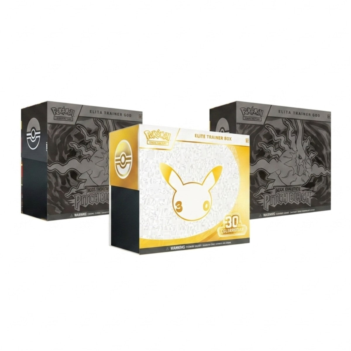 Pokemon Elite Trainer Box Bundle - 2x ME05 Pitch Black and 1x 30th Celebration Elite Trainer Boxes