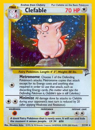 Base Set 2  005/130 Clefable  - Holofoil - Holo Rare