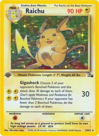Fossil  014/62 Raichu (14)  - Unlimited Holofoil - Holo Rare