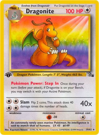 Fossil  019/62 Dragonite (19)  - 1st Edition - Rare