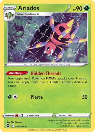 SWSH12 Silver Tempest  004/195 Ariados  - Holofoil - Holo Rare
