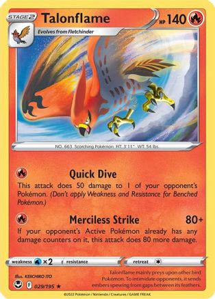 SWSH12 Silver Tempest  029/195 Talonflame  - Reverse Holofoil - Rare