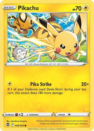 SWSH12 Silver Tempest  049/195 Pikachu  - Reverse Holofoil - Common