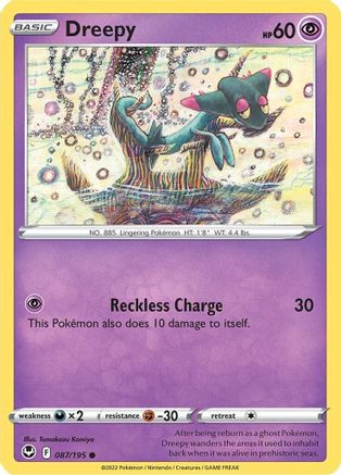 SWSH12 Silver Tempest  087/195 Dreepy  - Reverse Holofoil - Common