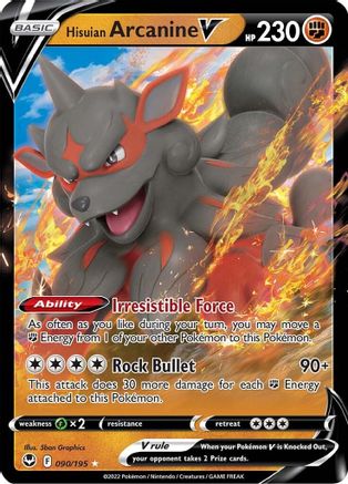 SWSH12 Silver Tempest  090/195 Hisuian Arcanine V  - Holofoil - Ultra Rare