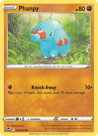SWSH12 Silver Tempest  091/195 Phanpy  - Reverse Holofoil - Common