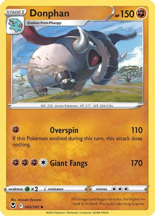 SWSH12 Silver Tempest  092/195 Donphan  - Reverse Holofoil - Uncommon
