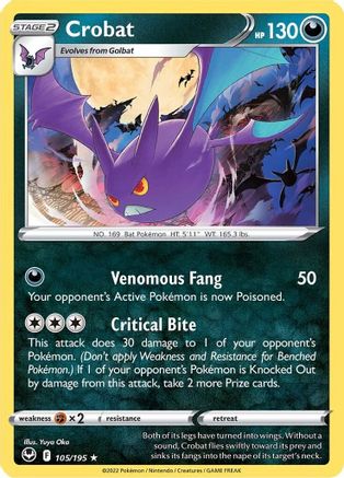 SWSH12 Silver Tempest  105/195 Crobat  - Holofoil - Holo Rare