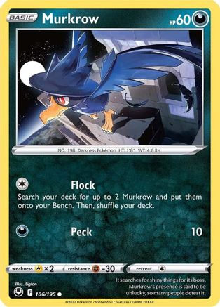SWSH12 Silver Tempest  106/195 Murkrow  - Reverse Holofoil - Common