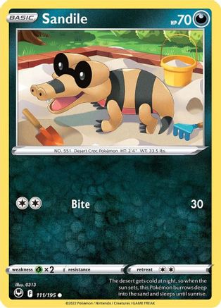 SWSH12 Silver Tempest  111/195 Sandile  - Reverse Holofoil - Common