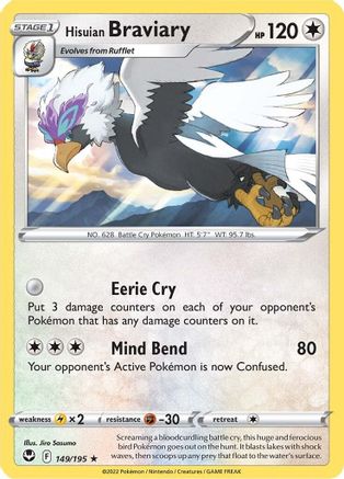 SWSH12 Silver Tempest  149/195 Hisuian Braviary  - Reverse Holofoil - Rare