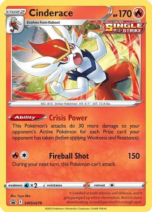SWSH Sword & Shield Promo Cards  SWSH278 Cinderace  - Holofoil - Promo