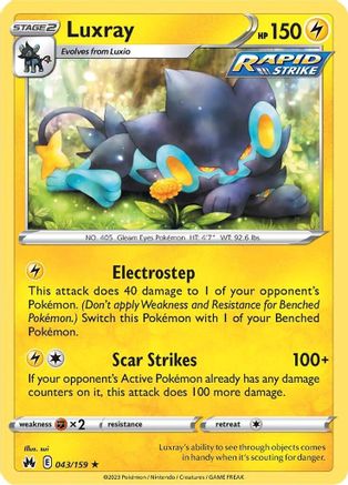 Crown Zenith  043/159 Luxray (43)  - Reverse Holofoil - Rare