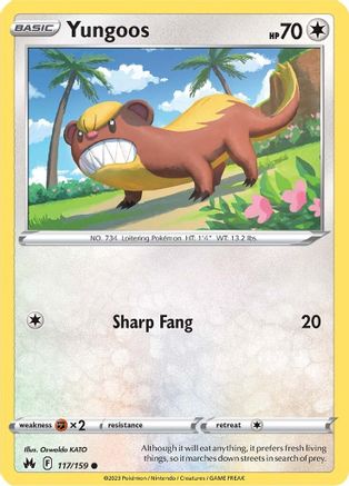 Crown Zenith  117/159 Yungoos  - Reverse Holofoil - Common