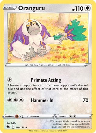Crown Zenith  119/159 Oranguru  - Reverse Holofoil - Rare