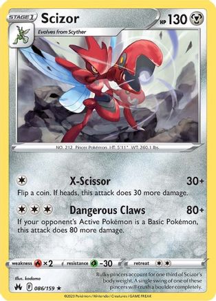 Crown Zenith  086/159 Scizor  - Reverse Holofoil - Rare