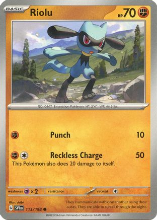 SV01 Scarlet & Violet Base Set  113/198 Riolu  - Reverse Holofoil - Common