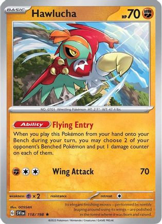 SV01 Scarlet & Violet Base Set  118/198 Hawlucha  - Reverse Holofoil - Rare