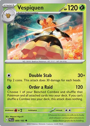 SV02 Paldea Evolved  009/193 Vespiquen  - Reverse Holofoil - Uncommon
