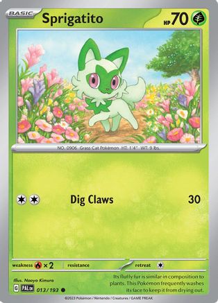 SV02 Paldea Evolved  013/193 Sprigatito  - Reverse Holofoil - Common