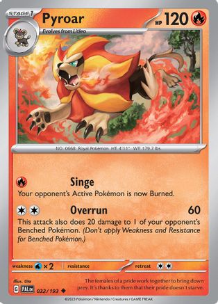 SV02 Paldea Evolved  032/193 Pyroar  - Reverse Holofoil - Uncommon