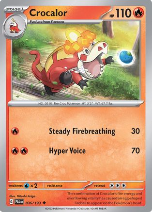 SV02 Paldea Evolved  036/193 Crocalor  - Reverse Holofoil - Uncommon