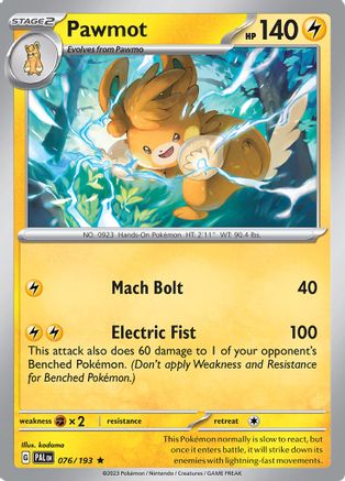 SV02 Paldea Evolved  076/193 Pawmot  - Holofoil - Rare