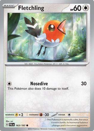 SV02 Paldea Evolved  163/193 Fletchling  - Reverse Holofoil - Common