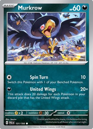 SV02 Paldea Evolved  131/193 Murkrow  - Reverse Holofoil - Common
