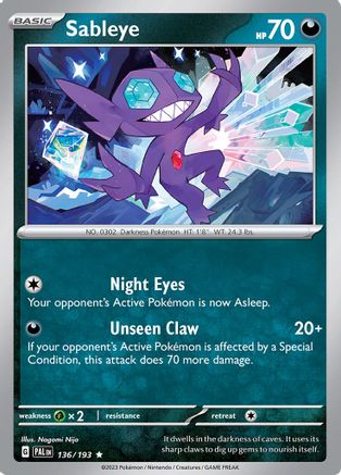 SV02 Paldea Evolved  136/193 Sableye  - Holofoil - Rare