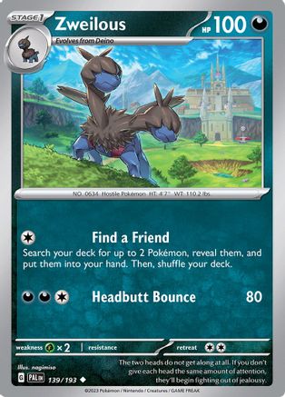 SV02 Paldea Evolved  139/193 Zweilous  - Reverse Holofoil - Uncommon