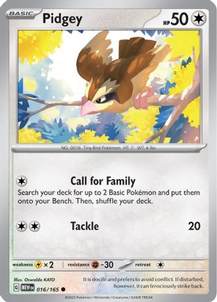 SV Scarlet & Violet 151  016/165 Pidgey  - Reverse Holofoil - Common