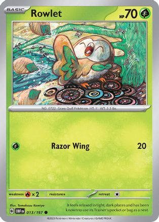 SV03 Obsidian Flames  013/197 Rowlet  - Reverse Holofoil - Common