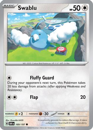 SV03 Obsidian Flames  169/197 Swablu  - Reverse Holofoil - Common