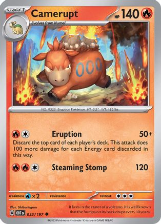 SV03 Obsidian Flames  032/197 Camerupt  - Uncommon