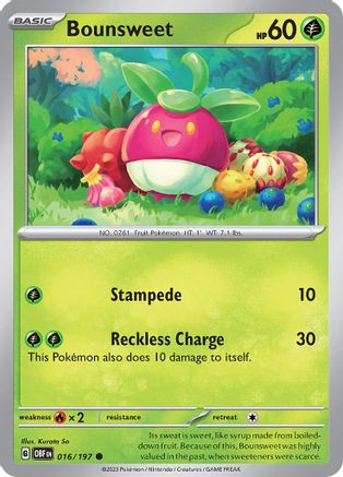 SV03 Obsidian Flames  016/197 Bounsweet  - Reverse Holofoil - Common