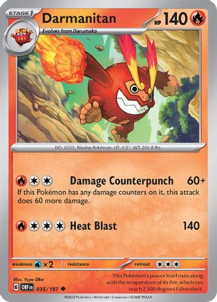 SV03 Obsidian Flames  035/197 Darmanitan  - Reverse Holofoil - Uncommon