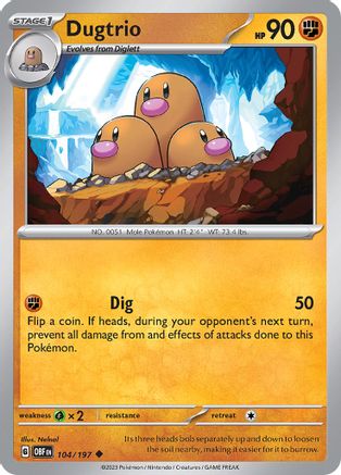 SV03 Obsidian Flames  104/197 Dugtrio  - Uncommon