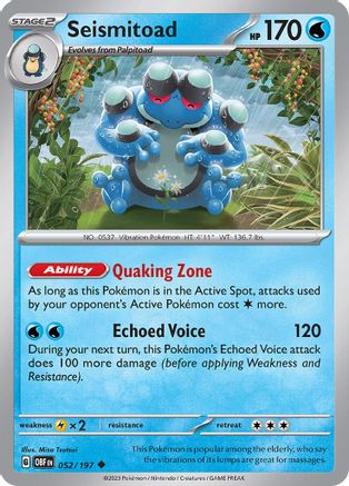 SV03 Obsidian Flames  052/197 Seismitoad  - Uncommon