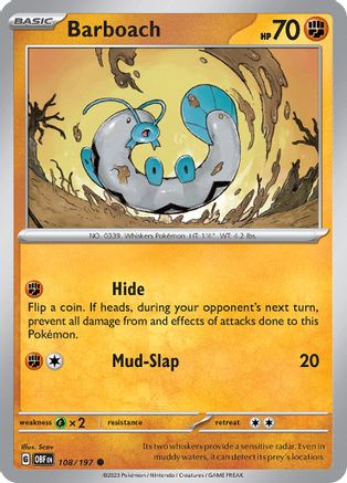 SV03 Obsidian Flames  108/197 Barboach  - Reverse Holofoil - Common
