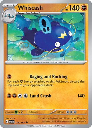 SV03 Obsidian Flames  109/197 Whiscash  - Reverse Holofoil - Uncommon