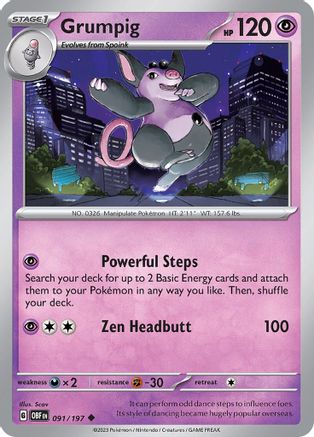 SV03 Obsidian Flames  091/197 Grumpig  - Reverse Holofoil - Uncommon