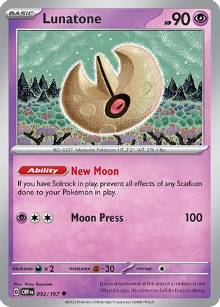SV03 Obsidian Flames  092/197 Lunatone  - Reverse Holofoil - Uncommon