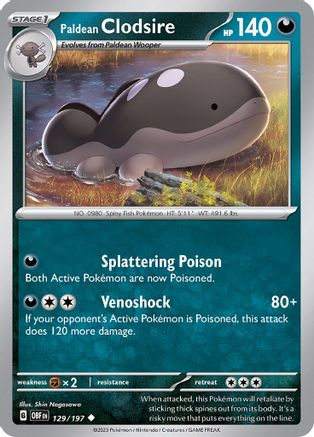 SV03 Obsidian Flames  129/197 Paldean Clodsire  - Reverse Holofoil - Uncommon