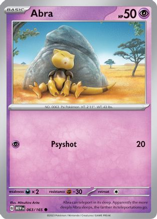 SV Scarlet & Violet 151  063/165 Abra  - Reverse Holofoil - Common