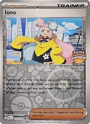 League & Championship Cards /193 Iono - 185/193 (Regional Championships)  - Reverse Holofoil - Uncommon