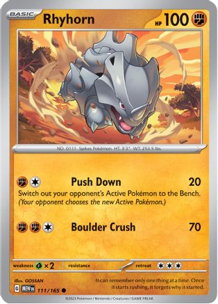 SV Scarlet & Violet 151  111/165 Rhyhorn  - Reverse Holofoil - Common