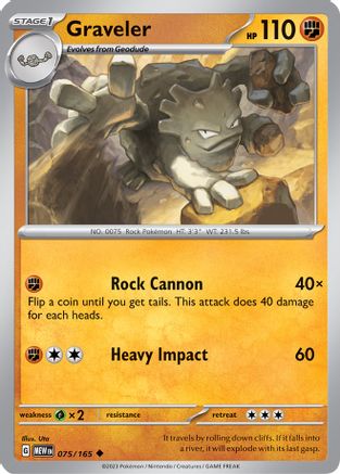 SV Scarlet & Violet 151  075/165 Graveler  - Reverse Holofoil - Uncommon