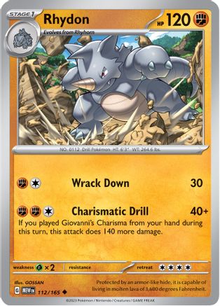 SV Scarlet & Violet 151  112/165 Rhydon  - Uncommon